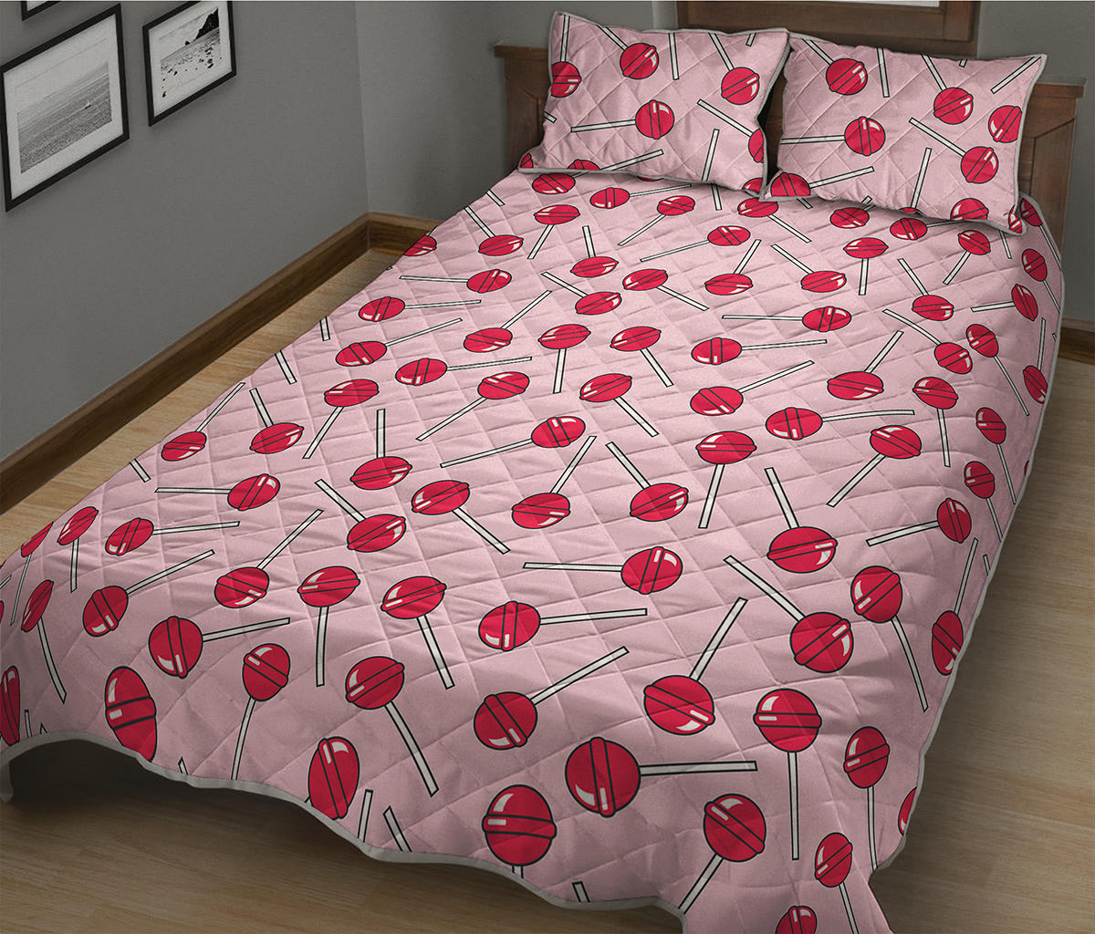 Cartoon Lollipop Pattern Print Quilt Bed Set