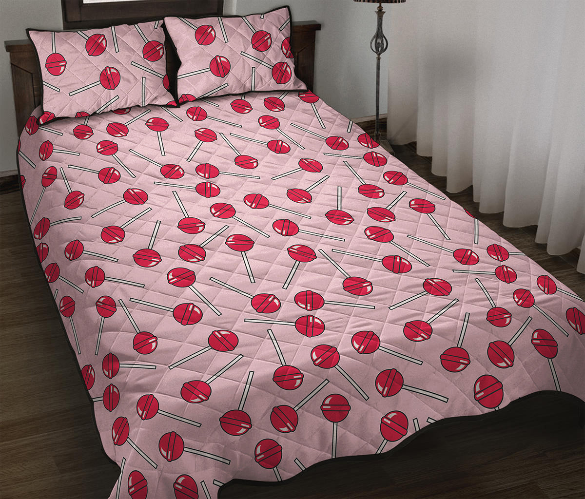 Cartoon Lollipop Pattern Print Quilt Bed Set