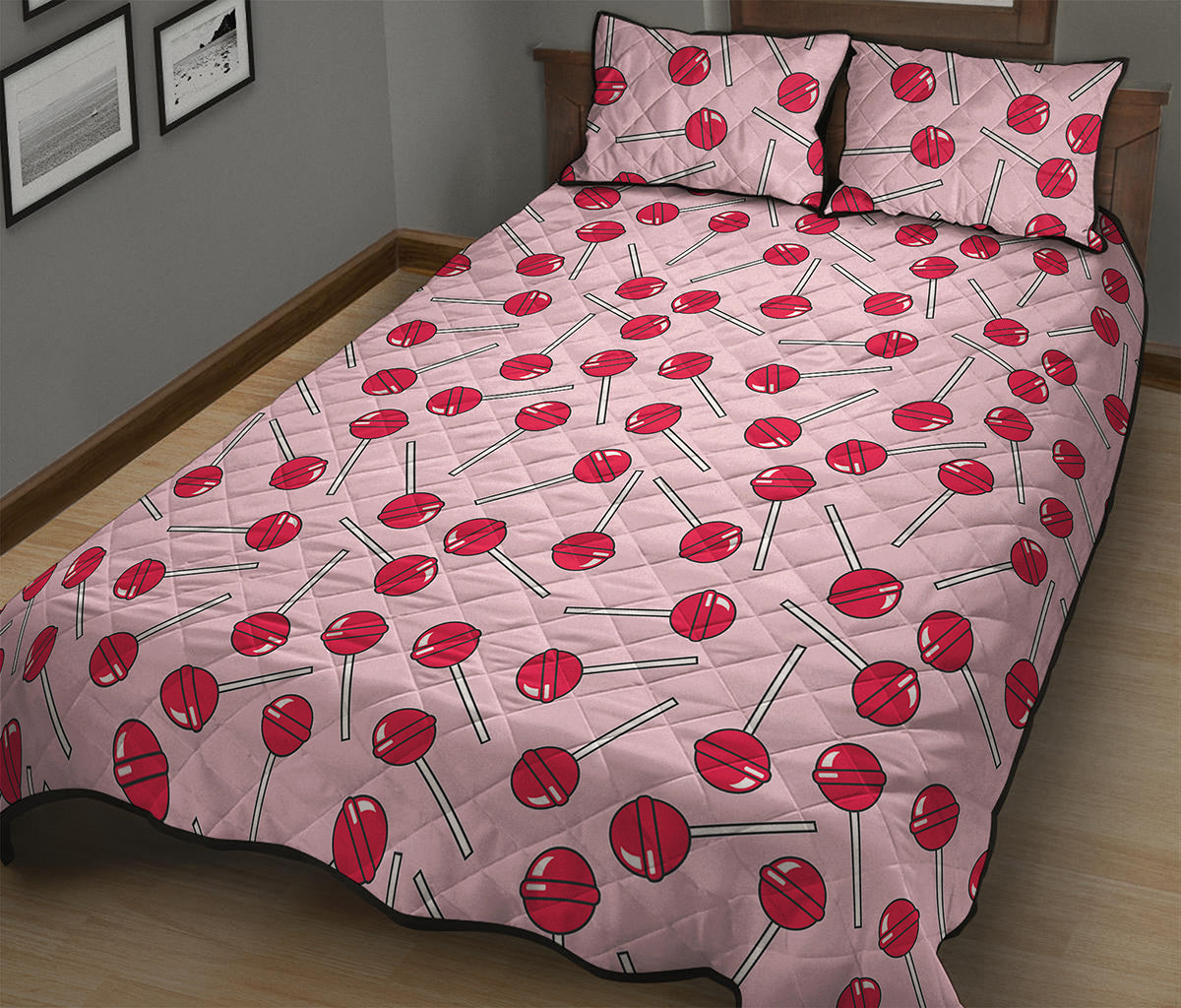 Cartoon Lollipop Pattern Print Quilt Bed Set