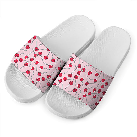 Cartoon Lollipop Pattern Print White Slide Sandals