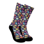 Cartoon Macaron Pattern Print Crew Socks