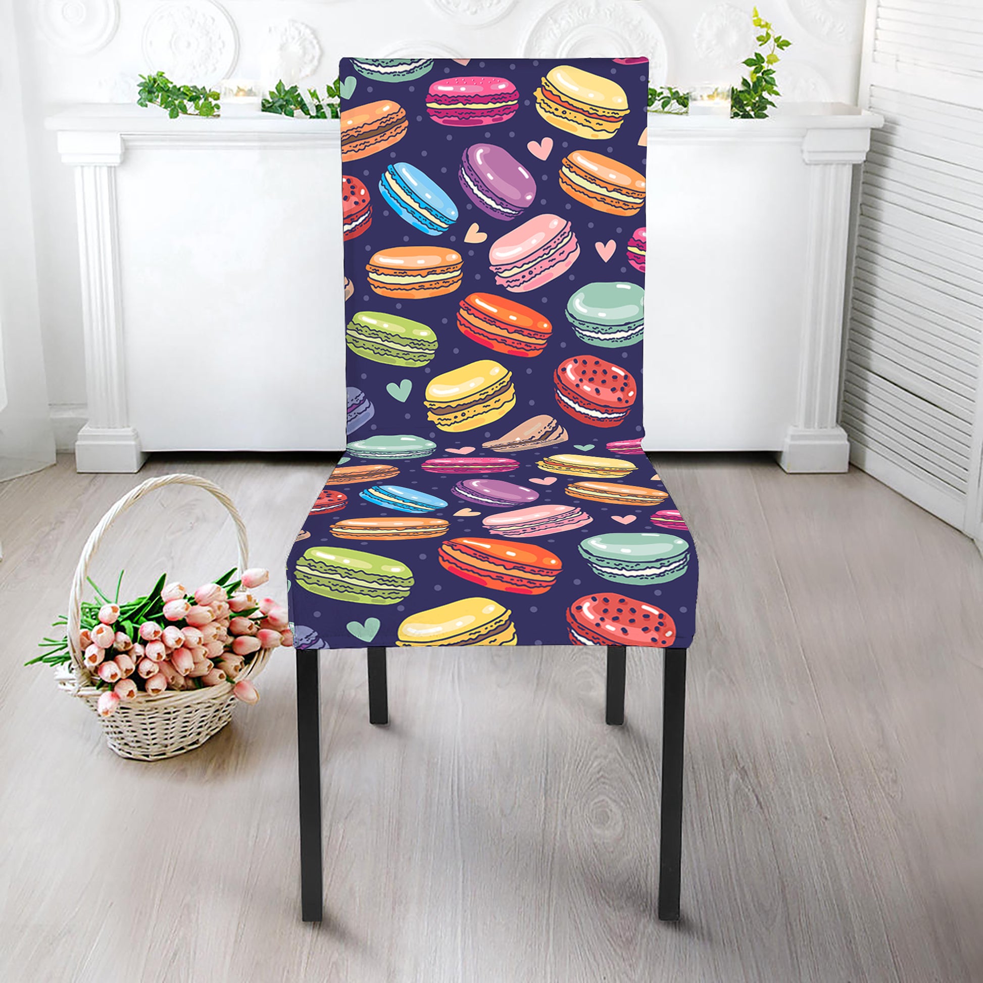Cartoon Macaron Pattern Print Dining Chair Slipcover