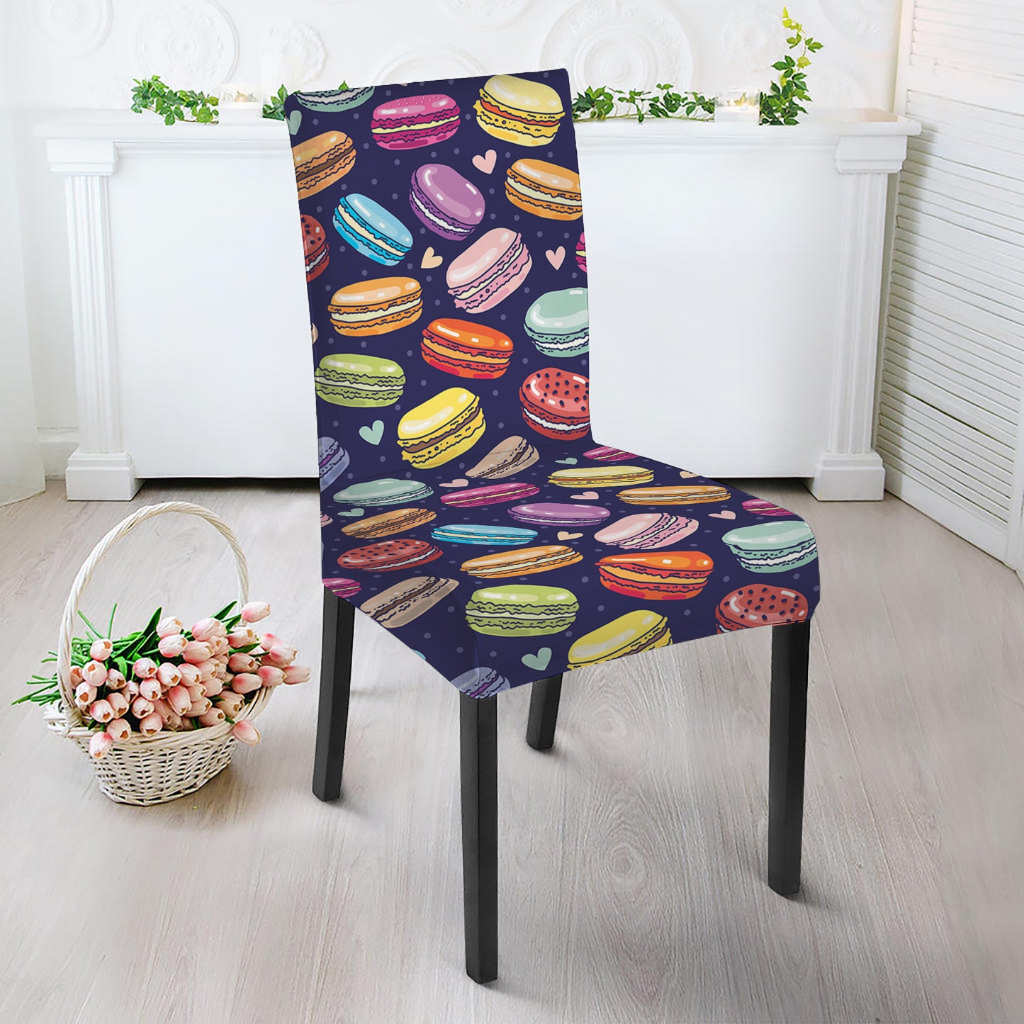 Cartoon Macaron Pattern Print Dining Chair Slipcover