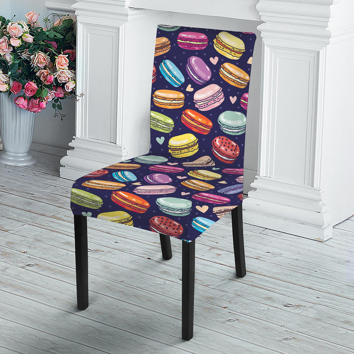 Cartoon Macaron Pattern Print Dining Chair Slipcover