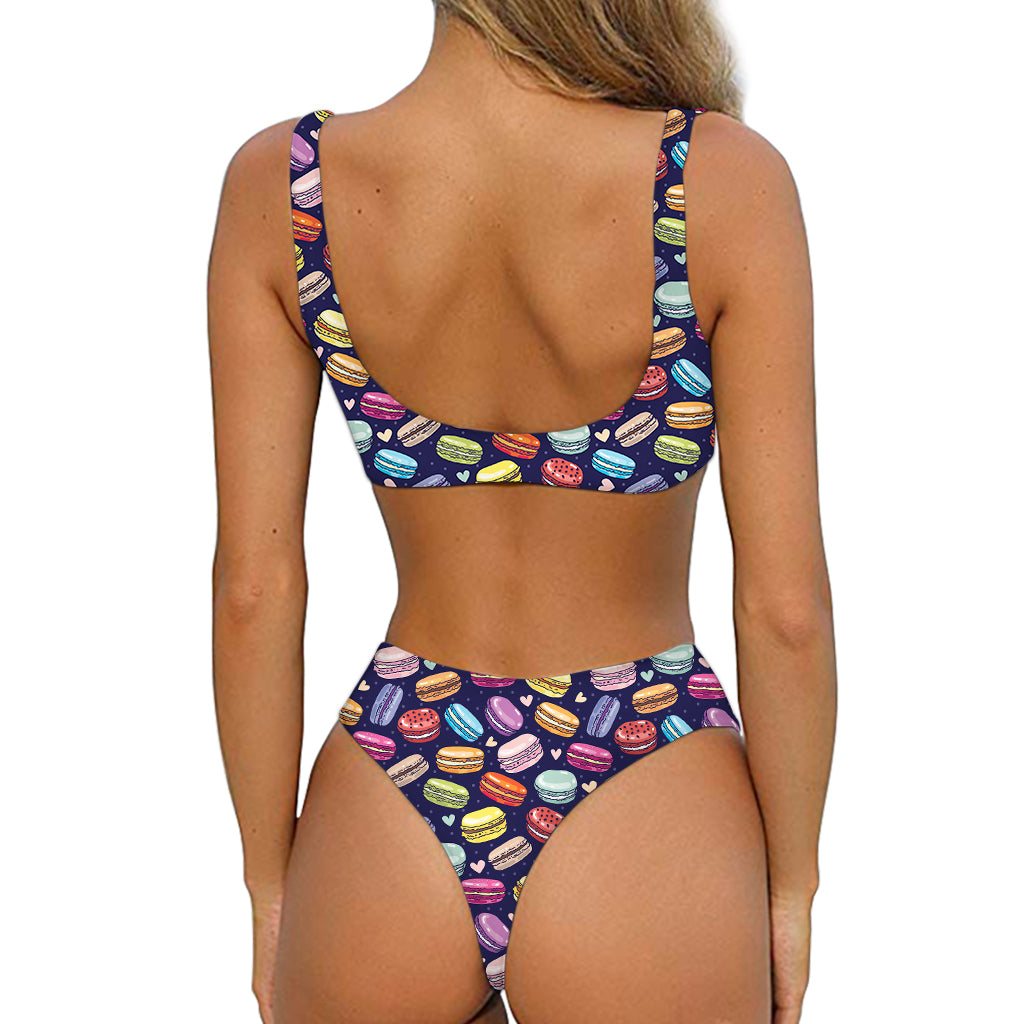 Cartoon Macaron Pattern Print Front Bow Tie Bikini