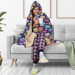 Cartoon Macaron Pattern Print Hooded Blanket