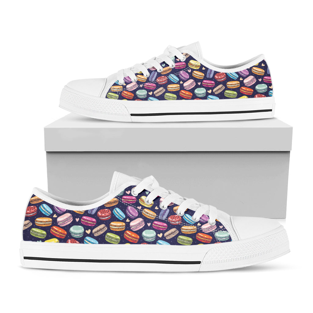 Cartoon Macaron Pattern Print White Low Top Shoes