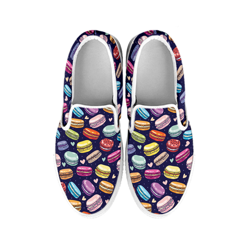 Cartoon Macaron Pattern Print White Slip On Shoes