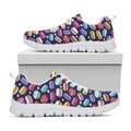 Cartoon Macaron Pattern Print White Running Shoes