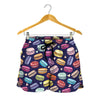 Cartoon Macaron Pattern Print Women's Shorts