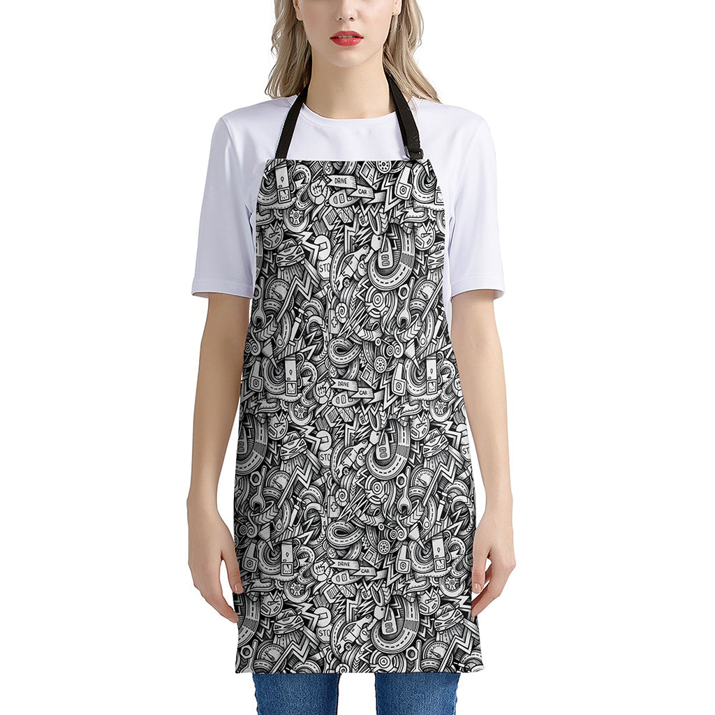 Cartoon Mechanic Pattern Print Apron