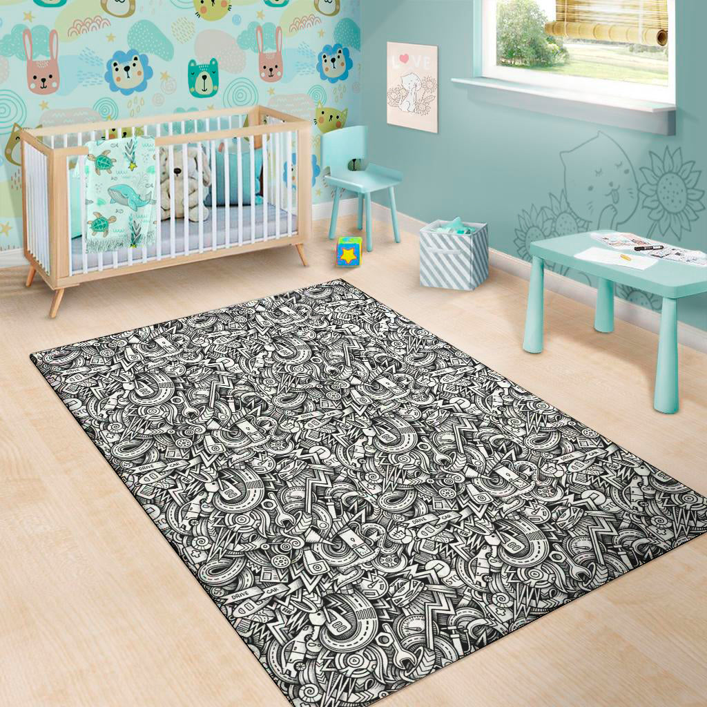 Cartoon Mechanic Pattern Print Area Rug