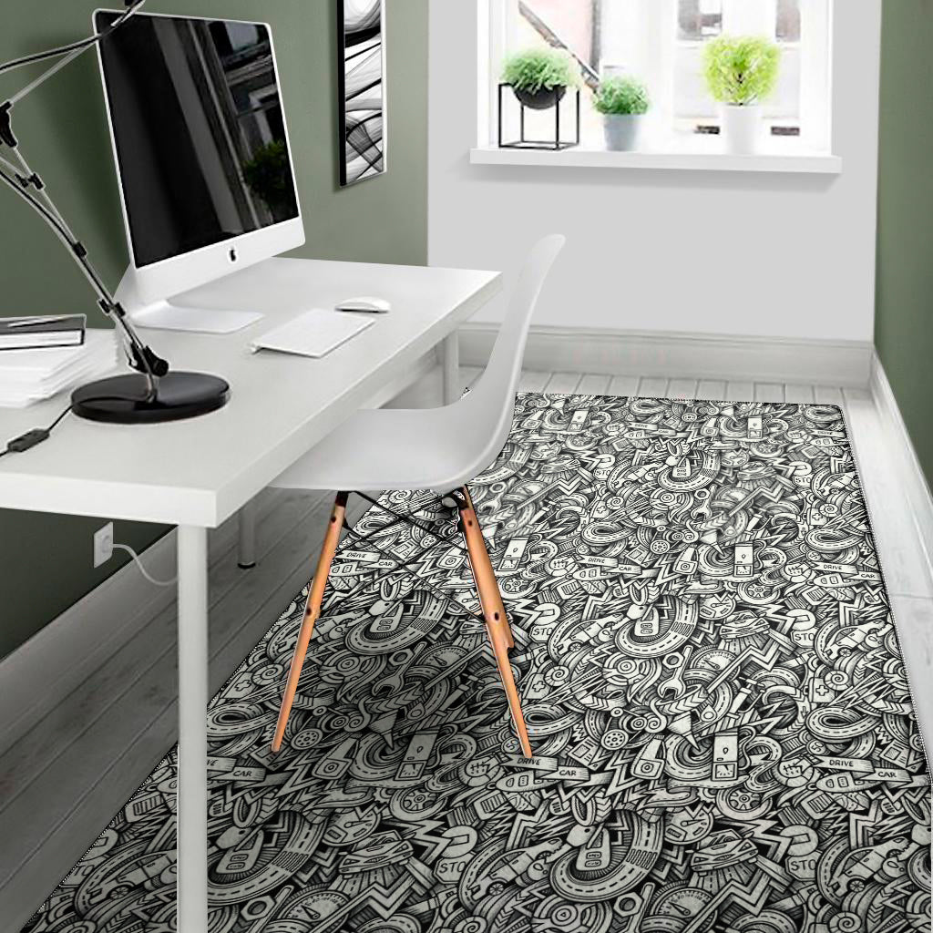 Cartoon Mechanic Pattern Print Area Rug