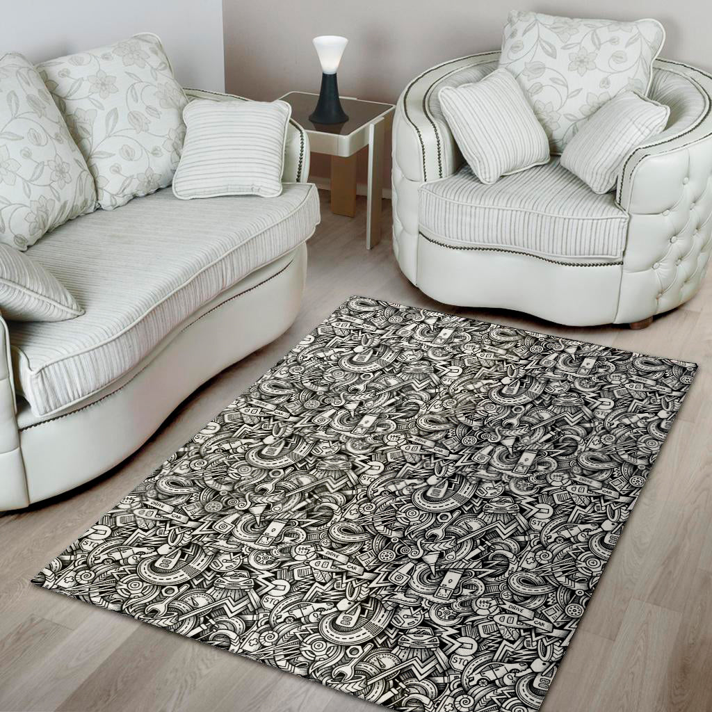 Cartoon Mechanic Pattern Print Area Rug