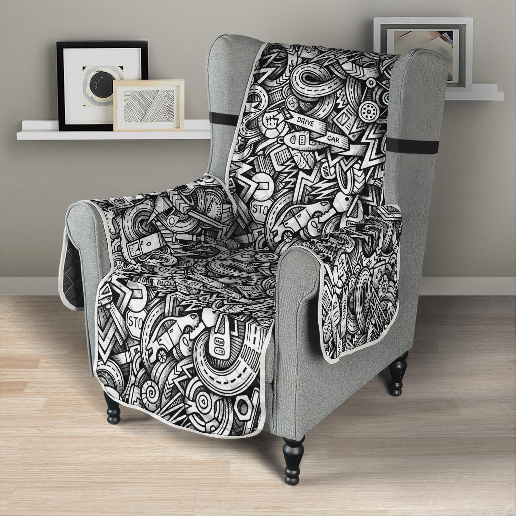 Cartoon Mechanic Pattern Print Armchair Protector