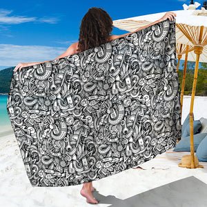 Cartoon Mechanic Pattern Print Beach Sarong Wrap