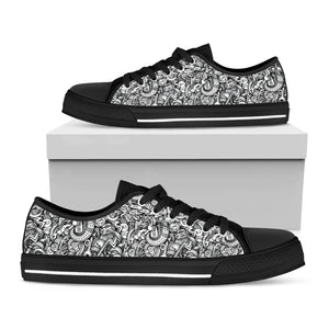 Cartoon Mechanic Pattern Print Black Low Top Shoes