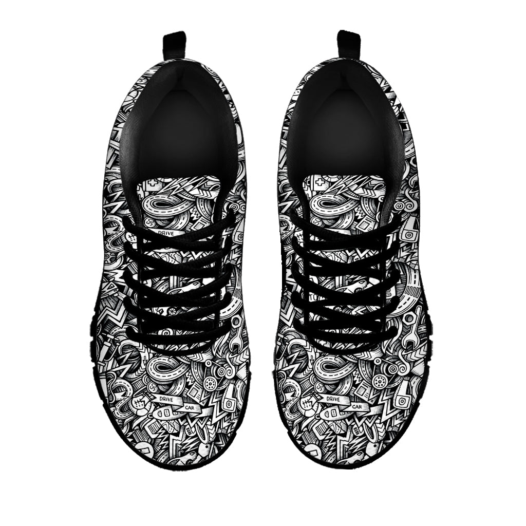 Cartoon Mechanic Pattern Print Black Sneakers