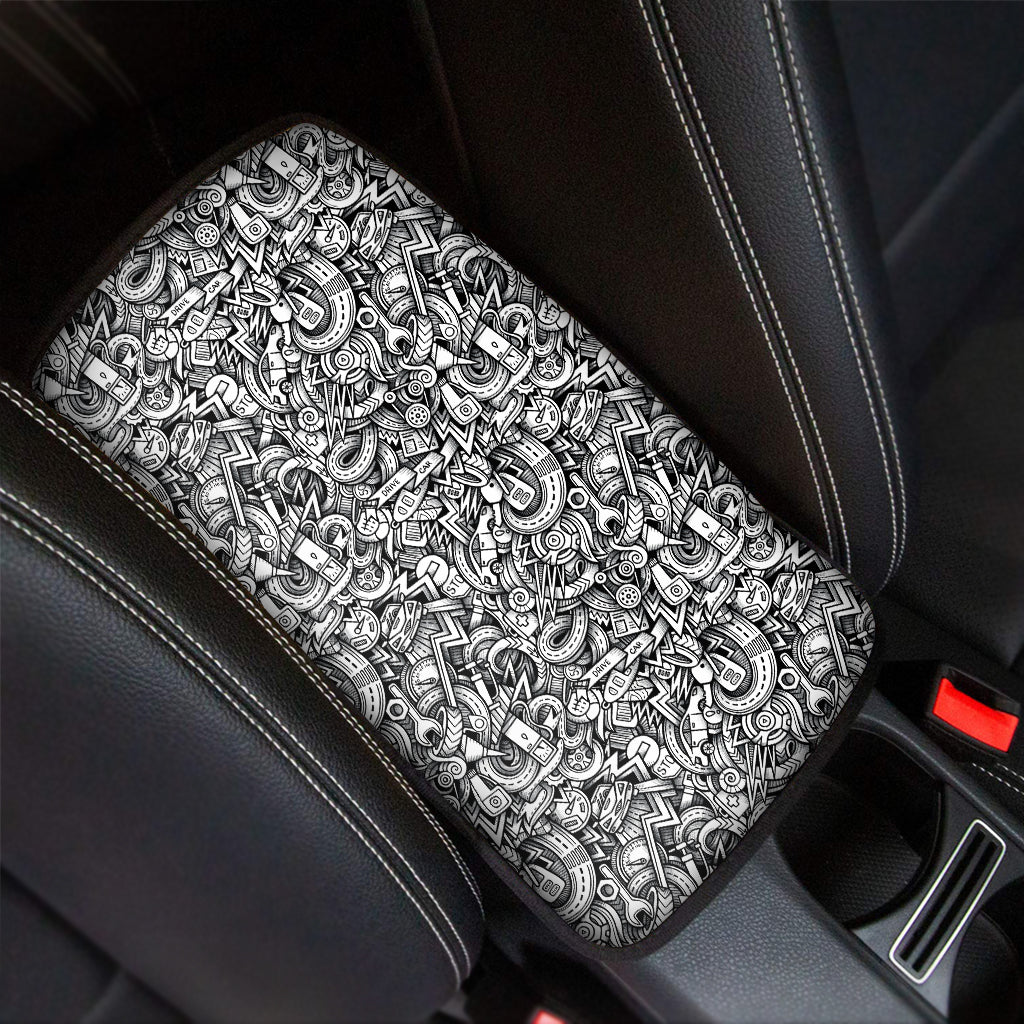 Cartoon Mechanic Pattern Print Car Center Console Cover