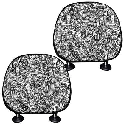 Cartoon Mechanic Pattern Print Car Headrest Covers
