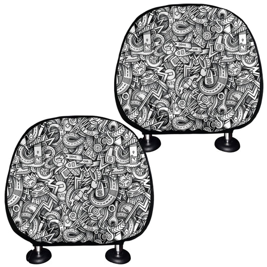 Cartoon Mechanic Pattern Print Car Headrest Covers