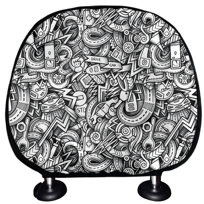 Cartoon Mechanic Pattern Print Car Headrest Covers