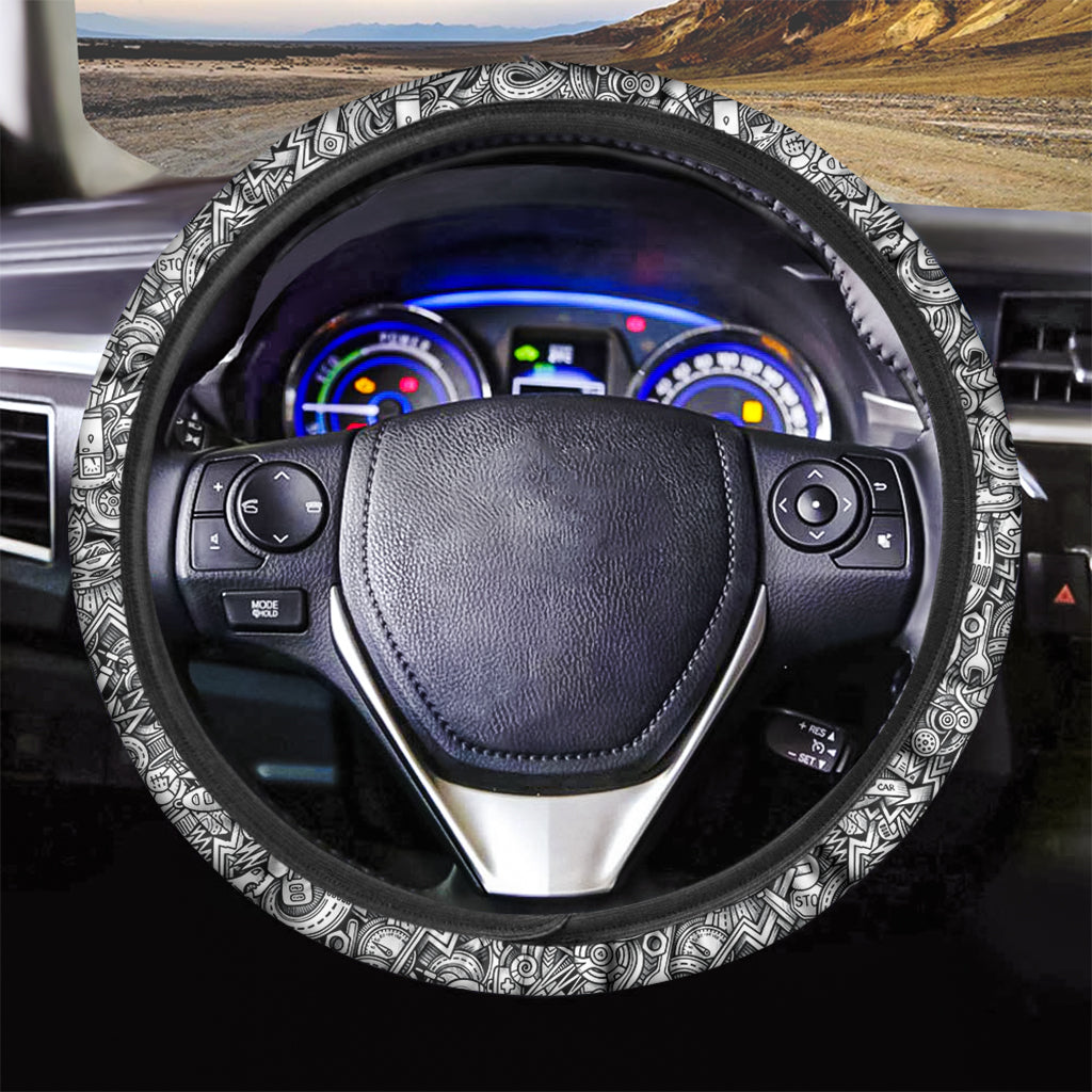 Cartoon Mechanic Pattern Print Car Steering Wheel Cover