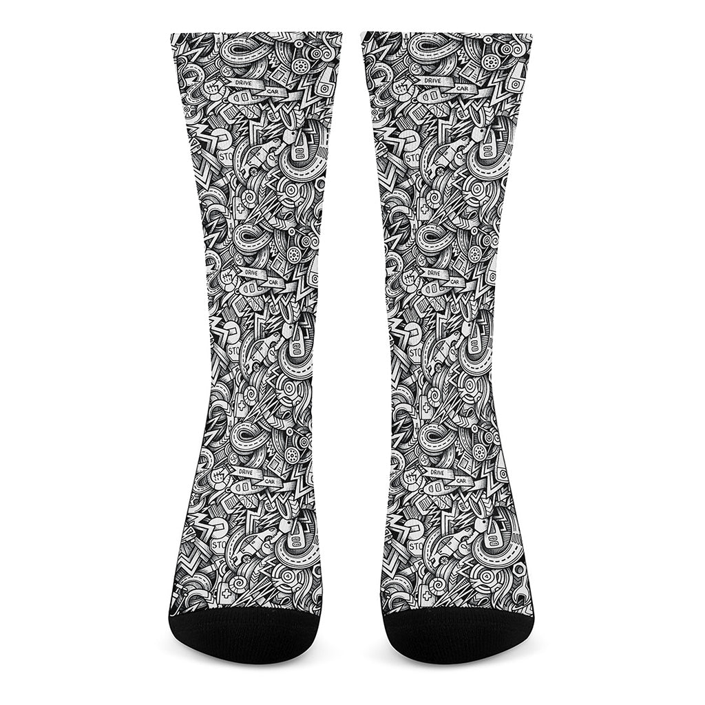 Cartoon Mechanic Pattern Print Crew Socks