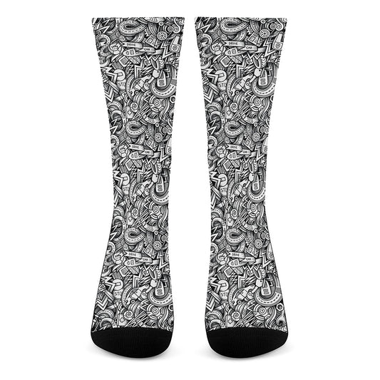 Cartoon Mechanic Pattern Print Crew Socks