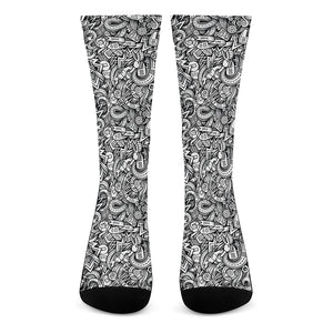 Cartoon Mechanic Pattern Print Crew Socks