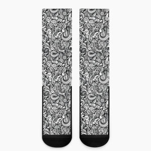 Cartoon Mechanic Pattern Print Crew Socks