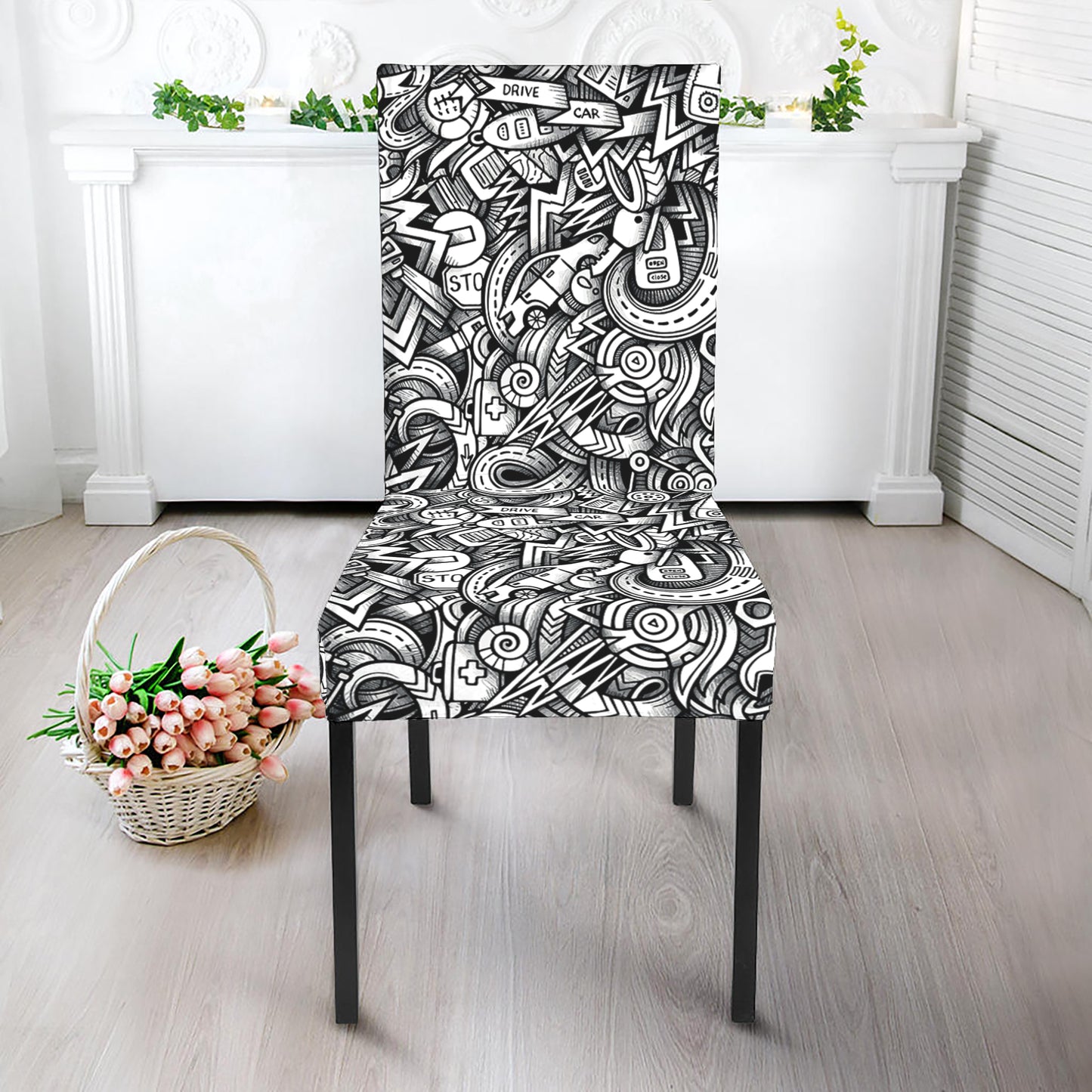 Cartoon Mechanic Pattern Print Dining Chair Slipcover