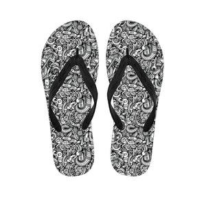 Cartoon Mechanic Pattern Print Flip Flops