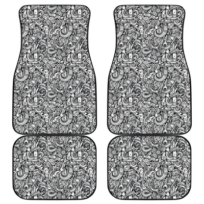 Cartoon Mechanic Pattern Print Front and Back Car Floor Mats