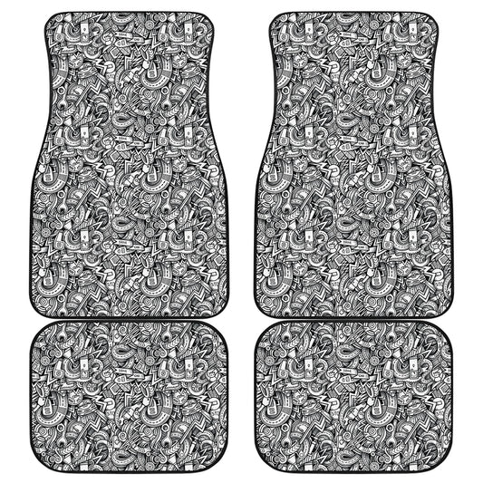 Cartoon Mechanic Pattern Print Front and Back Car Floor Mats