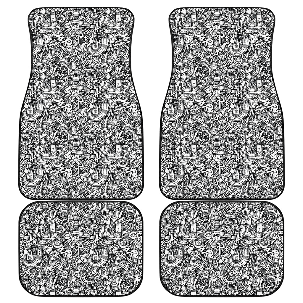 Cartoon Mechanic Pattern Print Front and Back Car Floor Mats