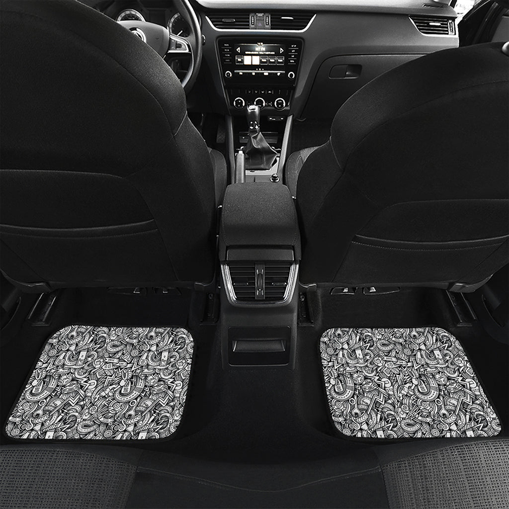 Cartoon Mechanic Pattern Print Front and Back Car Floor Mats