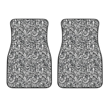 Cartoon Mechanic Pattern Print Front Car Floor Mats