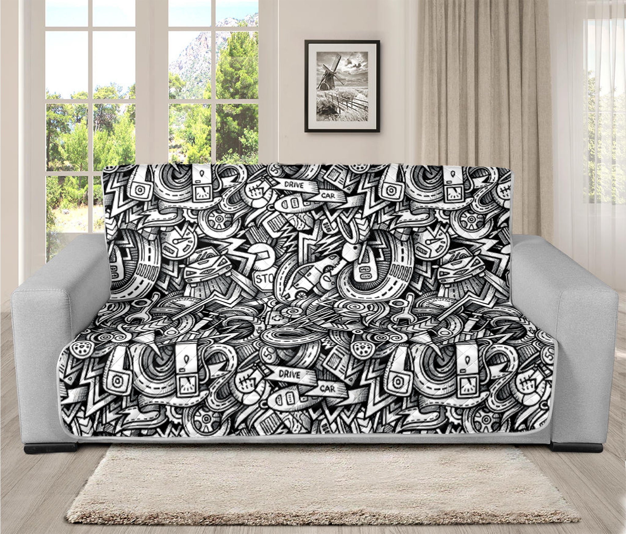 Cartoon Mechanic Pattern Print Futon Protector