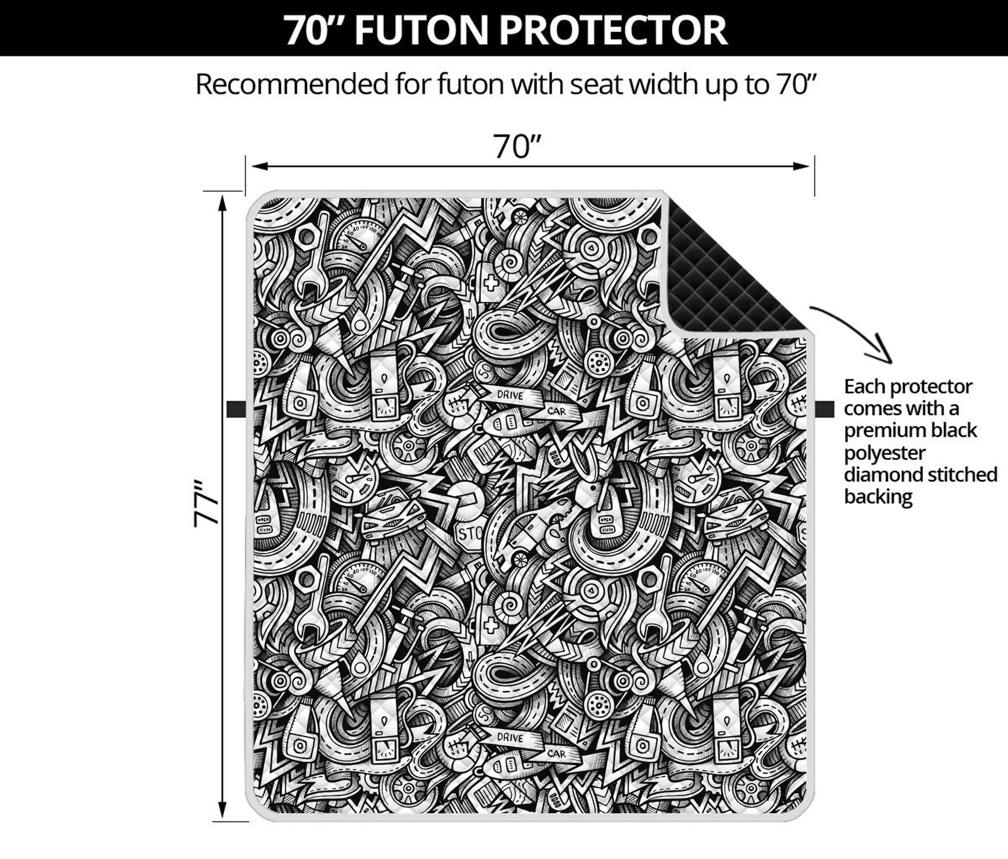 Cartoon Mechanic Pattern Print Futon Protector