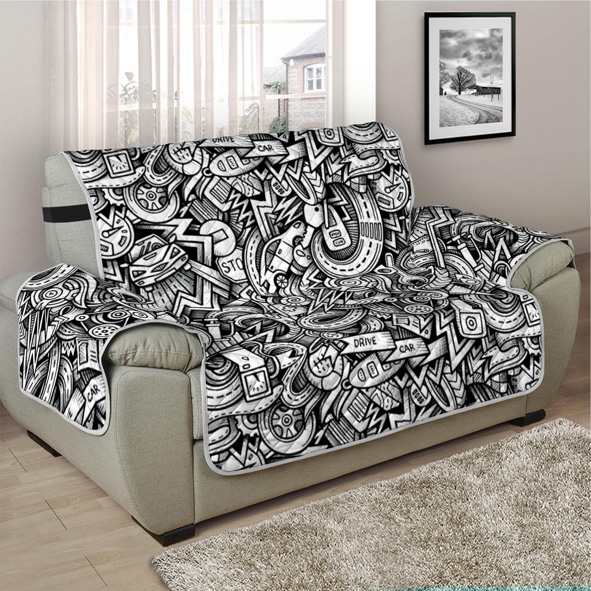 Cartoon Mechanic Pattern Print Half Sofa Protector