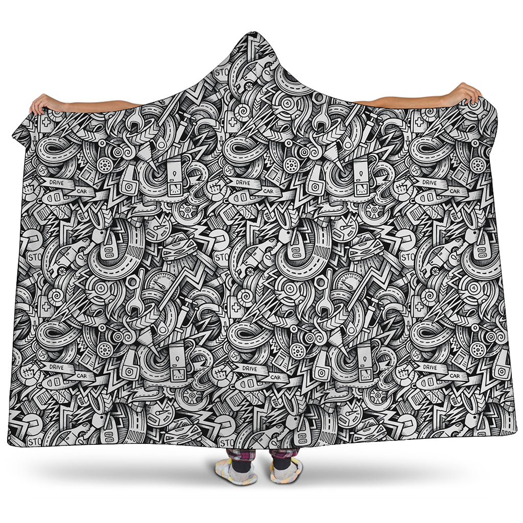 Cartoon Mechanic Pattern Print Hooded Blanket