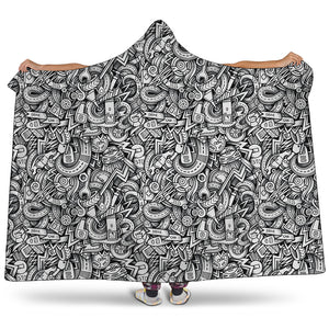 Cartoon Mechanic Pattern Print Hooded Blanket