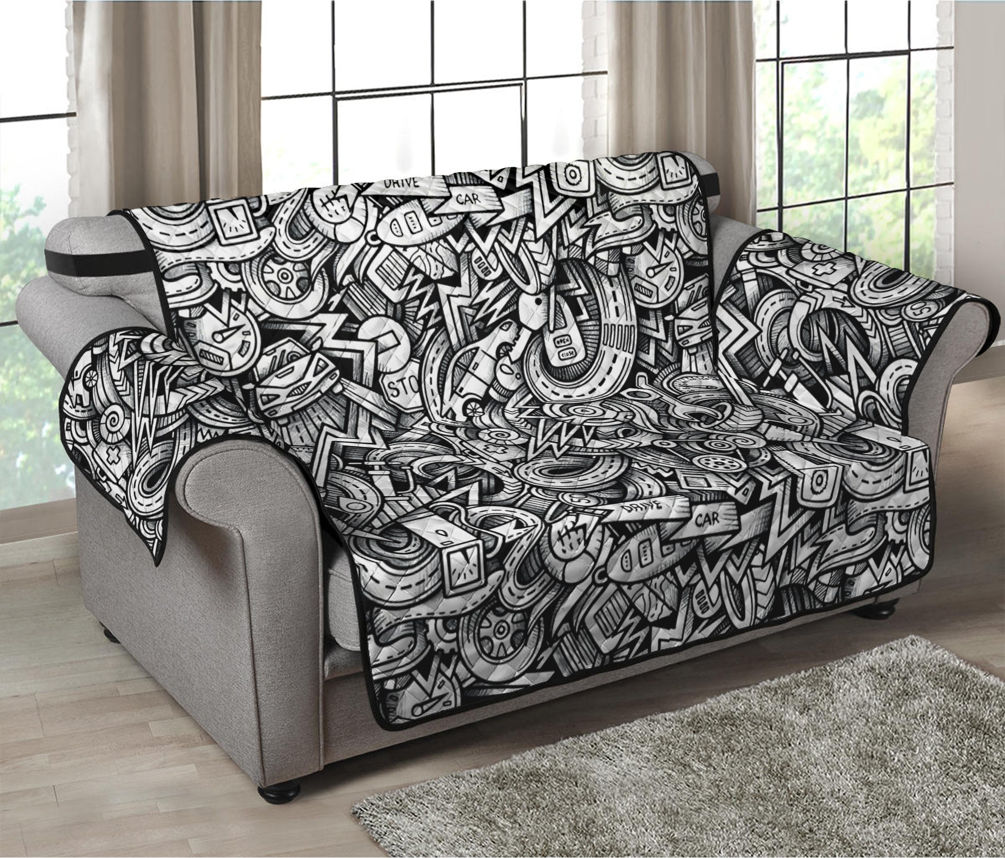 Cartoon Mechanic Pattern Print Loveseat Protector