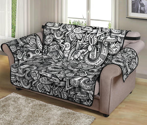 Cartoon Mechanic Pattern Print Loveseat Protector