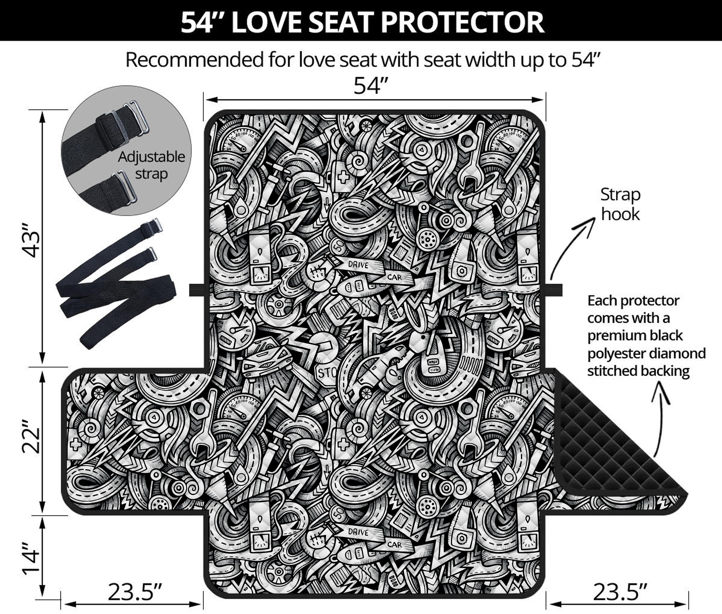 Cartoon Mechanic Pattern Print Loveseat Protector