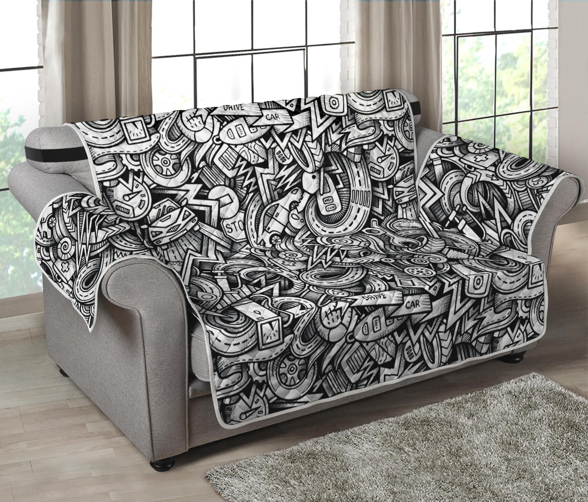 Cartoon Mechanic Pattern Print Loveseat Protector