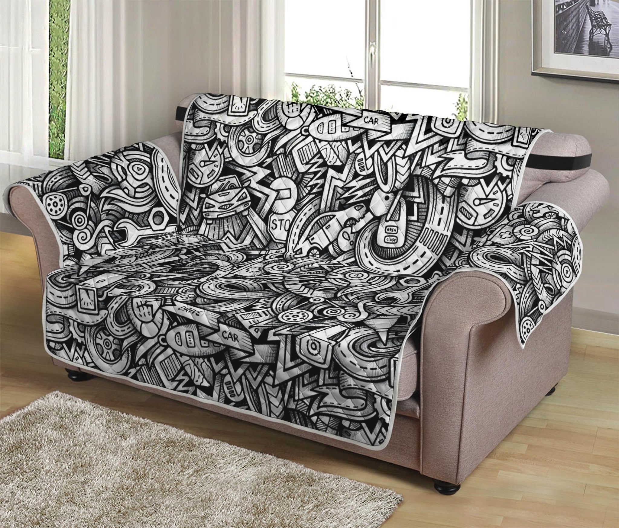 Cartoon Mechanic Pattern Print Loveseat Protector