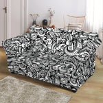 Cartoon Mechanic Pattern Print Loveseat Slipcover