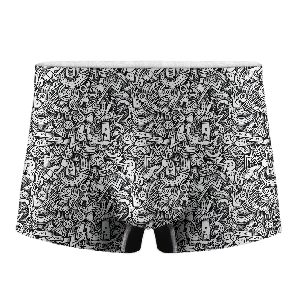 Cartoon Mechanic Pattern Print Men's Boxer Briefs